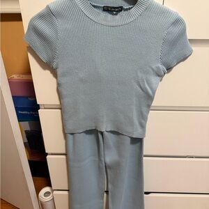 Blue Ribbed Knit Top and Pants Set Size XS